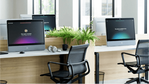 Office with Cisco enabled devices for desk shoring or hot desk