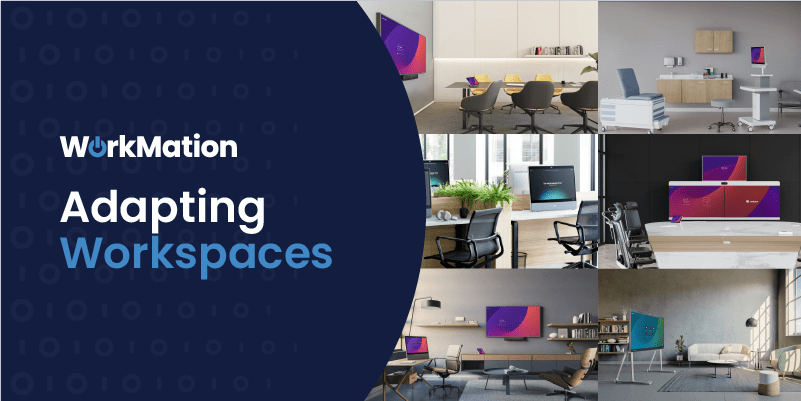 Adopting workspaces title with six images of different cisco webex enabled workspaces