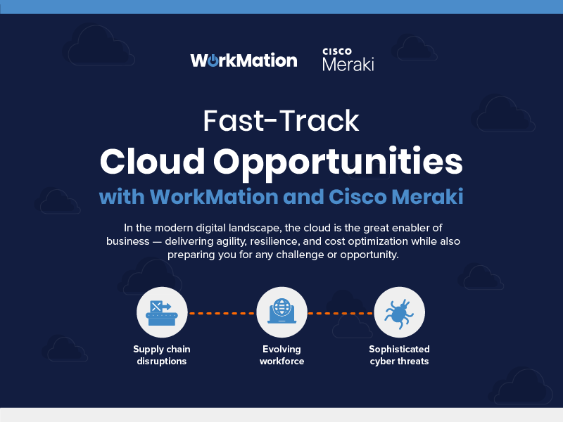 Title section with text, Fast-Track Cloud Opportunities with WorkMation and Cisco Meraki